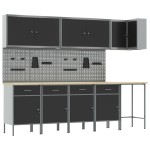 vidaXL Set dulap lucru & panou cârlige, 12 piese, negru, MDF & metal vidaXL Set dulap lucru & panou cârlige, 12 piese, negru, MDF & metal