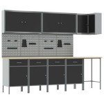 vidaXL Set dulap lucru & panou cârlige, 12 piese, negru, MDF & metal vidaXL Set dulap lucru & panou cârlige, 12 piese, negru, MDF & metal