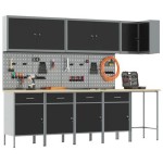 vidaXL Set dulap lucru & panou cârlige, 12 piese, negru, MDF & metal vidaXL Set dulap lucru & panou cârlige, 12 piese, negru, MDF & metal