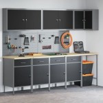vidaXL Set dulap lucru & panou cârlige, 12 piese, negru, MDF & metal vidaXL Set dulap lucru & panou cârlige, 12 piese, negru, MDF & metal