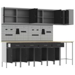 vidaXL Set dulap lucru & panou cârlige, 12 piese, negru, MDF & metal vidaXL Set dulap lucru & panou cârlige, 12 piese, negru, MDF & metal
