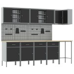 vidaXL Set dulap lucru & panou cârlige, 12 piese, negru, MDF & metal vidaXL Set dulap lucru & panou cârlige, 12 piese, negru, MDF & metal