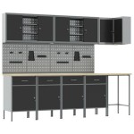 vidaXL Set dulap lucru & panou cârlige, 12 piese, negru, MDF & metal vidaXL Set dulap lucru & panou cârlige, 12 piese, negru, MDF & metal
