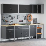 vidaXL Set dulap lucru & panou cârlige, 12 piese, negru, MDF & metal vidaXL Set dulap lucru & panou cârlige, 12 piese, negru, MDF & metal