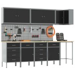 vidaXL Set dulap lucru & panou cârlige, 12 piese, negru, MDF & metal vidaXL Set dulap lucru & panou cârlige, 12 piese, negru, MDF & metal