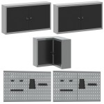 vidaXL Set dulap lucru & panou cârlige, 12 piese, negru, MDF & metal vidaXL Set dulap lucru & panou cârlige, 12 piese, negru, MDF & metal