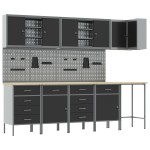vidaXL Set dulap unelte & panou cârlige, 12 piese, negru, MDF & metal vidaXL Set dulap unelte & panou cârlige, 12 piese, negru, MDF & metal