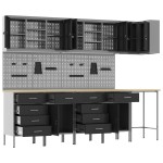 vidaXL Set dulap unelte & panou cârlige, 12 piese, negru, MDF & metal vidaXL Set dulap unelte & panou cârlige, 12 piese, negru, MDF & metal