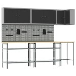 vidaXL Set masă depozitare de unelte, 10 piese, negru, lemn și metal vidaXL Set masă depozitare de unelte, 10 piese, negru, lemn și metal