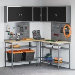 vidaXL Set masă depozitare de unelte, 10 piese, negru, lemn și metal vidaXL Set masă depozitare de unelte, 10 piese, negru, lemn și metal
