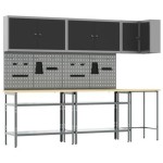 vidaXL Set masă depozitare de unelte, 10 piese, negru, lemn și metal vidaXL Set masă depozitare de unelte, 10 piese, negru, lemn și metal