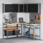 vidaXL Set masă depozitare de unelte, 10 piese, negru, lemn și metal vidaXL Set masă depozitare de unelte, 10 piese, negru, lemn și metal