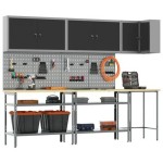 vidaXL Set masă depozitare de unelte, 10 piese, negru, lemn și metal vidaXL Set masă depozitare de unelte, 10 piese, negru, lemn și metal