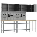 vidaXL Set masă depozitare de unelte, 10 piese, negru, lemn și metal vidaXL Set masă depozitare de unelte, 10 piese, negru, lemn și metal