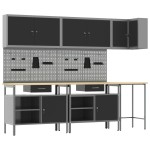 vidaXL Set masă depozitare de unelte, 10 piese, negru, lemn și metal vidaXL Set masă depozitare de unelte, 10 piese, negru, lemn și metal