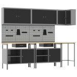 vidaXL Set masă depozitare de unelte, 10 piese, negru, lemn și metal vidaXL Set masă depozitare de unelte, 10 piese, negru, lemn și metal