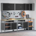 vidaXL Set masă depozitare de unelte, 10 piese, negru, lemn și metal vidaXL Set masă depozitare de unelte, 10 piese, negru, lemn și metal