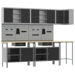 vidaXL Set masă depozitare de unelte, 10 piese, negru, lemn și metal