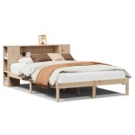 vidaXL Pat cu bibliotecă fără saltea, 120x190 cm, lemn masiv de pin vidaXL Pat cu bibliotecă fără saltea, 120x190 cm, lemn masiv de pin