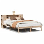 vidaXL Pat cu bibliotecă fără saltea, 135x190 cm, lemn masiv de pin vidaXL Pat cu bibliotecă fără saltea, 135x190 cm, lemn masiv de pin
