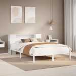 vidaXL Pat cu bibliotecă fără saltea, alb, 140x190 cm, lemn masiv pin vidaXL Pat cu bibliotecă fără saltea, alb, 140x190 cm, lemn masiv pin
