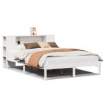 vidaXL Pat cu bibliotecă fără saltea, alb, 140x200 cm, lemn masiv pin vidaXL Pat cu bibliotecă fără saltea, alb, 140x200 cm, lemn masiv pin