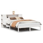 vidaXL Pat cu bibliotecă fără saltea, alb, 150x200 cm, lemn masiv pin vidaXL Pat cu bibliotecă fără saltea, alb, 150x200 cm, lemn masiv pin