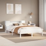 vidaXL Pat cu bibliotecă fără saltea, alb, 150x200 cm, lemn masiv pin vidaXL Pat cu bibliotecă fără saltea, alb, 150x200 cm, lemn masiv pin