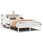 vidaXL Pat cu bibliotecă fără saltea, alb, 160x200 cm, lemn masiv pin vidaXL Pat cu bibliotecă fără saltea, alb, 160x200 cm, lemn masiv pin
