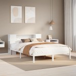 vidaXL Pat cu bibliotecă fără saltea, alb, 160x200 cm, lemn masiv pin vidaXL Pat cu bibliotecă fără saltea, alb, 160x200 cm, lemn masiv pin