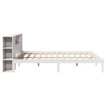 vidaXL Pat cu bibliotecă fără saltea, alb, 200x200 cm, lemn masiv pin