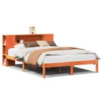 vidaXL Pat cu bibliotecă fără saltea, maro, 120x190 cm, lemn masiv pin vidaXL Pat cu bibliotecă fără saltea, maro, 120x190 cm, lemn masiv pin