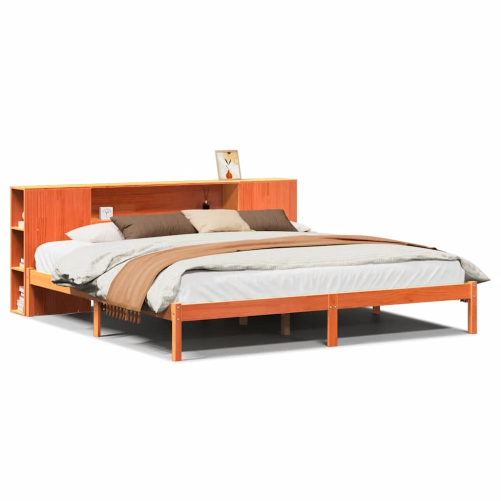vidaXL Pat cu bibliotecă fără saltea maro 200x200 cm lemn masiv de pin