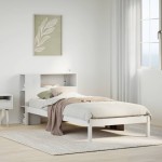 vidaXL Pat cu bibliotecă fără saltea, alb, 75x190 cm, lemn masiv pin vidaXL Pat cu bibliotecă fără saltea, alb, 75x190 cm, lemn masiv pin