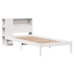 vidaXL Pat cu bibliotecă fără saltea, alb, 75x190 cm, lemn masiv pin vidaXL Pat cu bibliotecă fără saltea, alb, 75x190 cm, lemn masiv pin