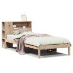 vidaXL Pat cu bibliotecă fără saltea, 90x200 cm, lemn masiv pin vidaXL Pat cu bibliotecă fără saltea, 90x200 cm, lemn masiv pin
