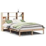 vidaXL Pat cu bibliotecă fără saltea, 140x190 cm, lemn masiv de pin vidaXL Pat cu bibliotecă fără saltea, 140x190 cm, lemn masiv de pin