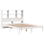 vidaXL Pat cu bibliotecă fără saltea, alb, 140x190 cm, lemn masiv pin