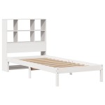 vidaXL Pat cu bibliotecă fără saltea, alb, 90x200 cm, lemn masiv pin vidaXL Pat cu bibliotecă fără saltea, alb, 90x200 cm, lemn masiv pin