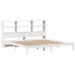 vidaXL Pat cu bibliotecă fără saltea, alb, 200x200 cm, lemn masiv pin vidaXL Pat cu bibliotecă fără saltea, alb, 200x200 cm, lemn masiv pin
