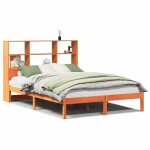 vidaXL Pat cu bibliotecă fără saltea, maro, 120x190 cm, lemn masiv pin vidaXL Pat cu bibliotecă fără saltea, maro, 120x190 cm, lemn masiv pin