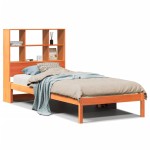 vidaXL Pat cu bibliotecă fără saltea, maro, 90x200 cm, lemn masiv pin vidaXL Pat cu bibliotecă fără saltea, maro, 90x200 cm, lemn masiv pin