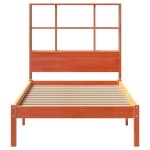 vidaXL Pat cu bibliotecă fără saltea, maro, 90x200 cm, lemn masiv pin vidaXL Pat cu bibliotecă fără saltea, maro, 90x200 cm, lemn masiv pin