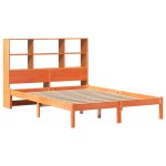 vidaXL Pat cu bibliotecă fără saltea, maro, 120x200 cm, lemn masiv pin vidaXL Pat cu bibliotecă fără saltea, maro, 120x200 cm, lemn masiv pin