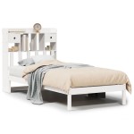 vidaXL Pat cu bibliotecă fără saltea, alb, 75x190 cm, lemn masiv pin