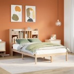 vidaXL Pat cu bibliotecă fără saltea, 135x190 cm, lemn masiv de pin vidaXL Pat cu bibliotecă fără saltea, 135x190 cm, lemn masiv de pin