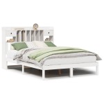 vidaXL Pat cu bibliotecă fără saltea, alb, 140x190 cm, lemn masiv pin vidaXL Pat cu bibliotecă fără saltea, alb, 140x190 cm, lemn masiv pin