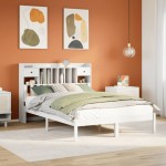 vidaXL Pat cu bibliotecă fără saltea, alb, 140x190 cm, lemn masiv pin vidaXL Pat cu bibliotecă fără saltea, alb, 140x190 cm, lemn masiv pin