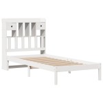 vidaXL Pat cu bibliotecă fără saltea, alb, 90x200 cm, lemn masiv pin vidaXL Pat cu bibliotecă fără saltea, alb, 90x200 cm, lemn masiv pin