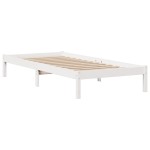 vidaXL Pat cu bibliotecă fără saltea, alb, 90x200 cm, lemn masiv pin vidaXL Pat cu bibliotecă fără saltea, alb, 90x200 cm, lemn masiv pin